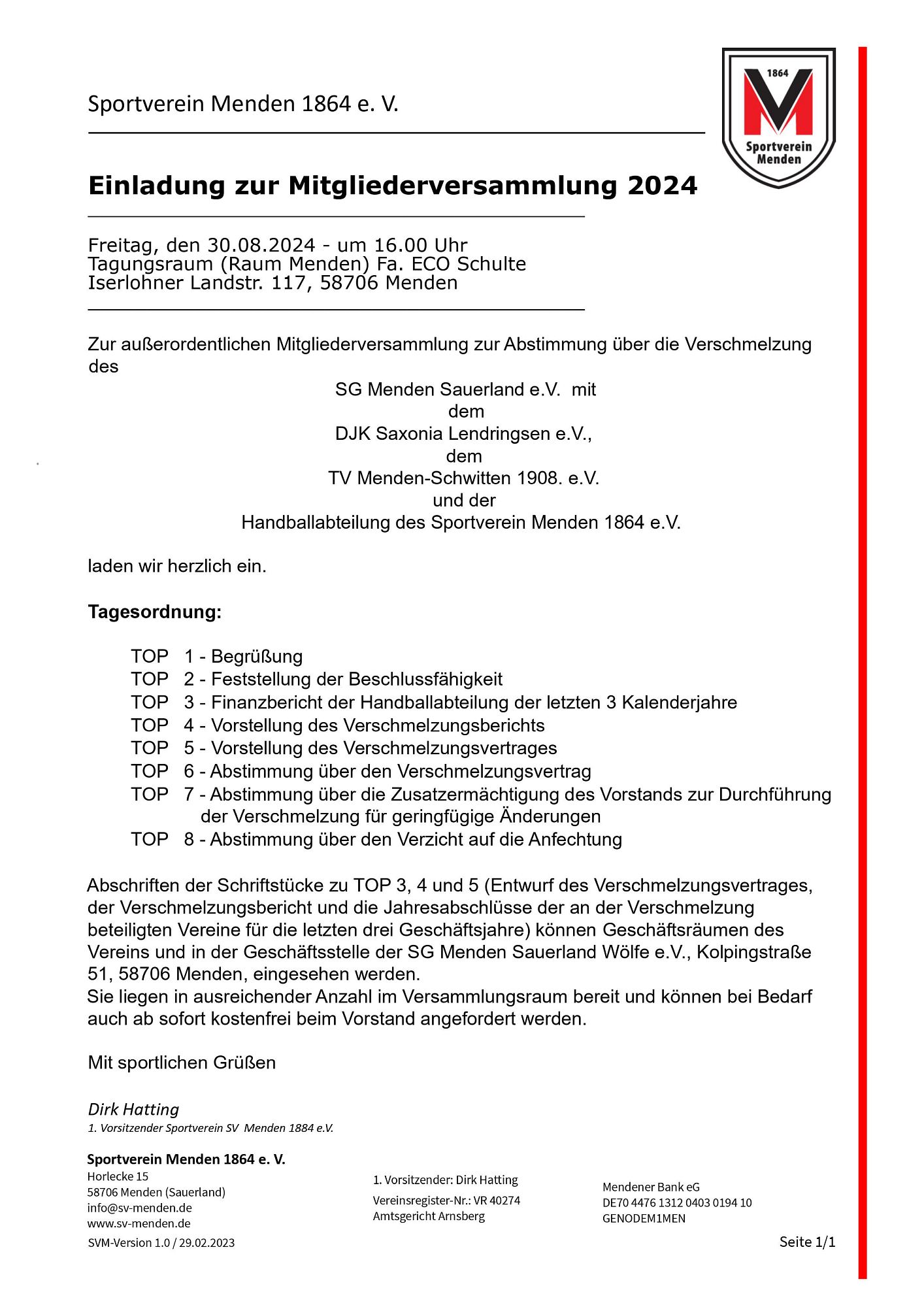 Einladung zur Mitgliederversammlung 2024